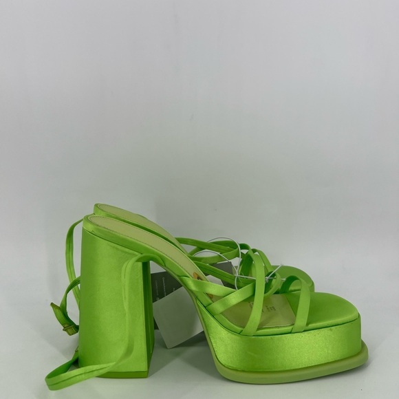 H&M Ultra Platform Satin Strappy Buckle Ankle Strap Sandals In Bright Green - Picture 1 of 6